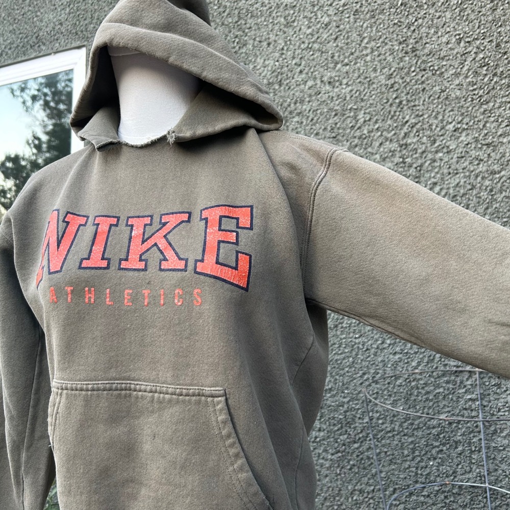 Vintage 90s Nike Hoodie Women Brown Distressed Athletics Spellout Pullover - Picture 6 of 8